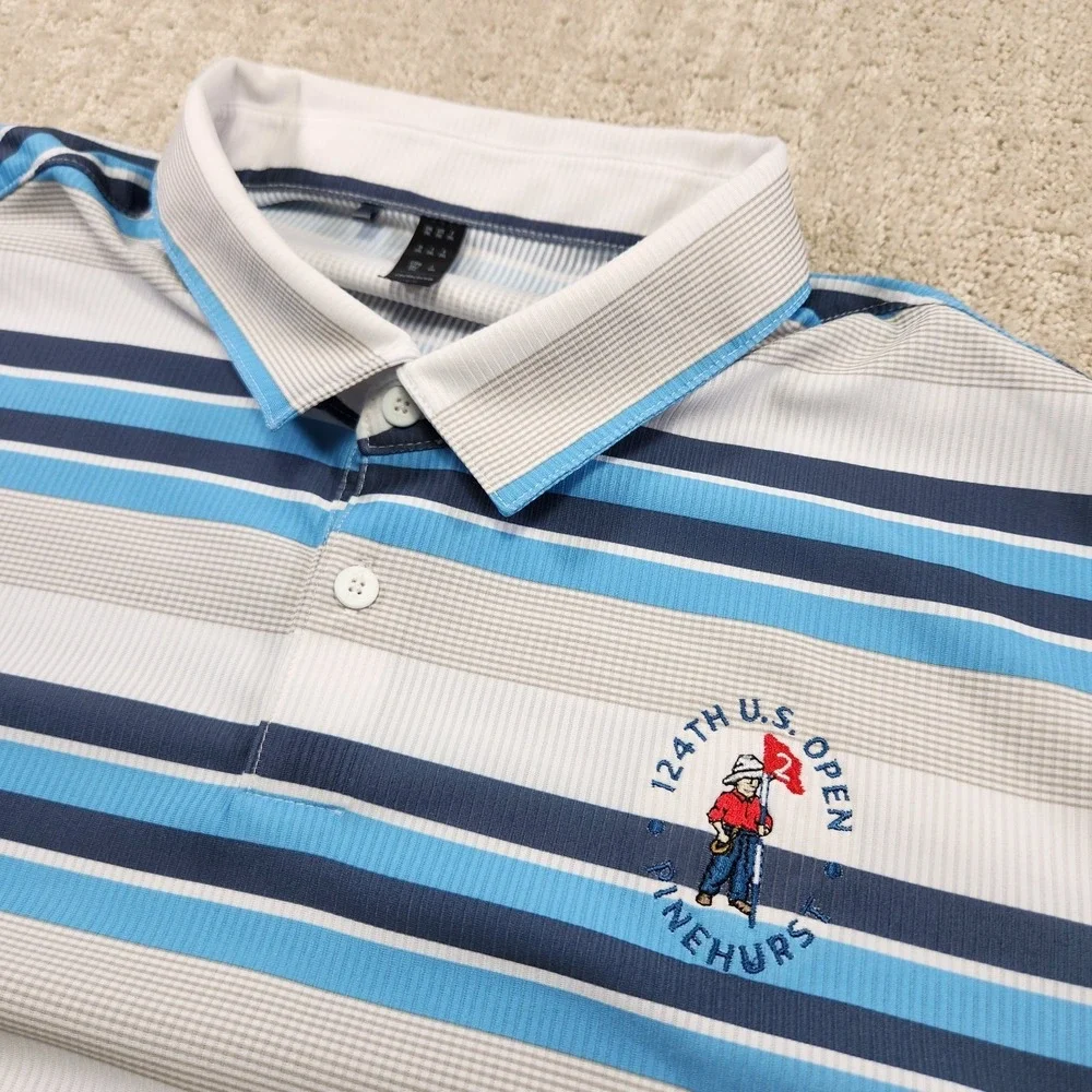 Adidas‎ Polo Men 2XL Peformance Heat Ready Pinehurst Golf Striped Blue Quick Dry